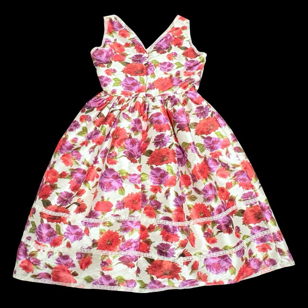 Vintage J Peterman Floral Flower Midi Dress Style Romantic Wedding Tea 50s Style